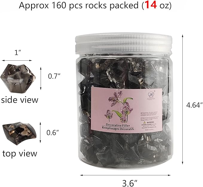 HappyFiller Halloween Decoration 160 Pack Gray Fake Crystal Ice Stone,Acrylic Rocks Gems,Grey Vase Fillers Diamond Cube,Table Scatters,Arts Craft,Wedding Centerpieces,Party Event Decor,Fishbowl