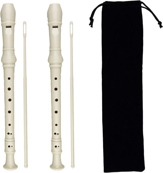 2 Pack German Style 8 Hole-3 Piece Descant Soprano Recorders with Cleaning Rod, Black Storage Bag, ABS Material (Ivory White)