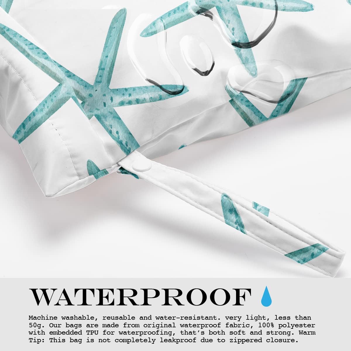 Wet Dry Bag for Swimsuit, Travel, Beach, Pool, Diapers, Dirty Yoga Gym Clothes, Makeup, Waterproof Reusable Beach Bag with Ocean Decor Starfish Sea Horse Anchor