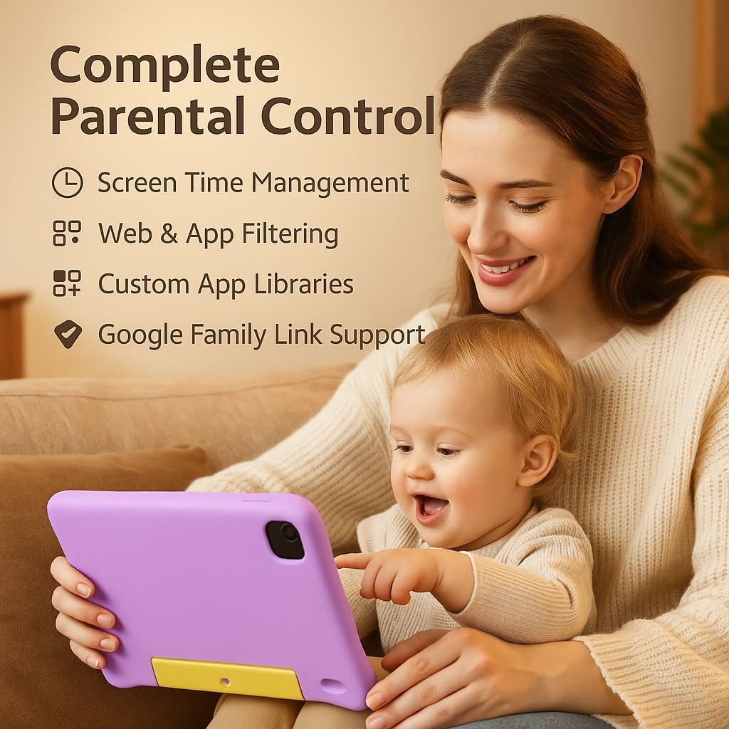 10.1 Inch Kids Tablet with Shockproof Case | Android 14, 64GB+8GB RAM, 12H Battery | Parental Control, Google Kids Space & Preloaded Educational Apps | WiFi 6, HD Display, Ages 3-12