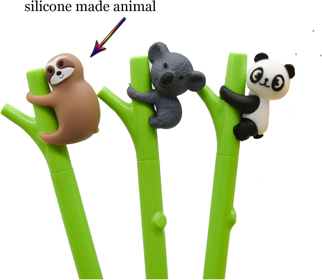 12PCS Cute Animal Pens - 12 Kai Sloth Koala Panda Gel Pens, 0.5mm Black Ink for School, Party & Office