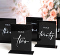 UNIQOOO Black Wedding Double Sided Table Numbers with Stands 1-20 set, 5x7'' Acrylic Signs with Holders and Printed Calligraphy, Seat Display Wedding Decor Perfect for Centerpiece, Reception