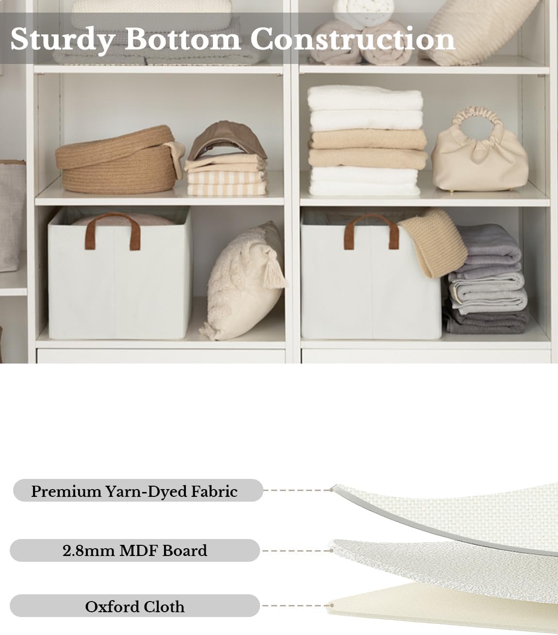 StorageWorks 45L Extra Large Fabric Storage Bins with PU Handles, Storage Baskets for Organizing, Large Laundry Basket, 2-Pack, Beige, 19" L X 13.25" W X 11" H