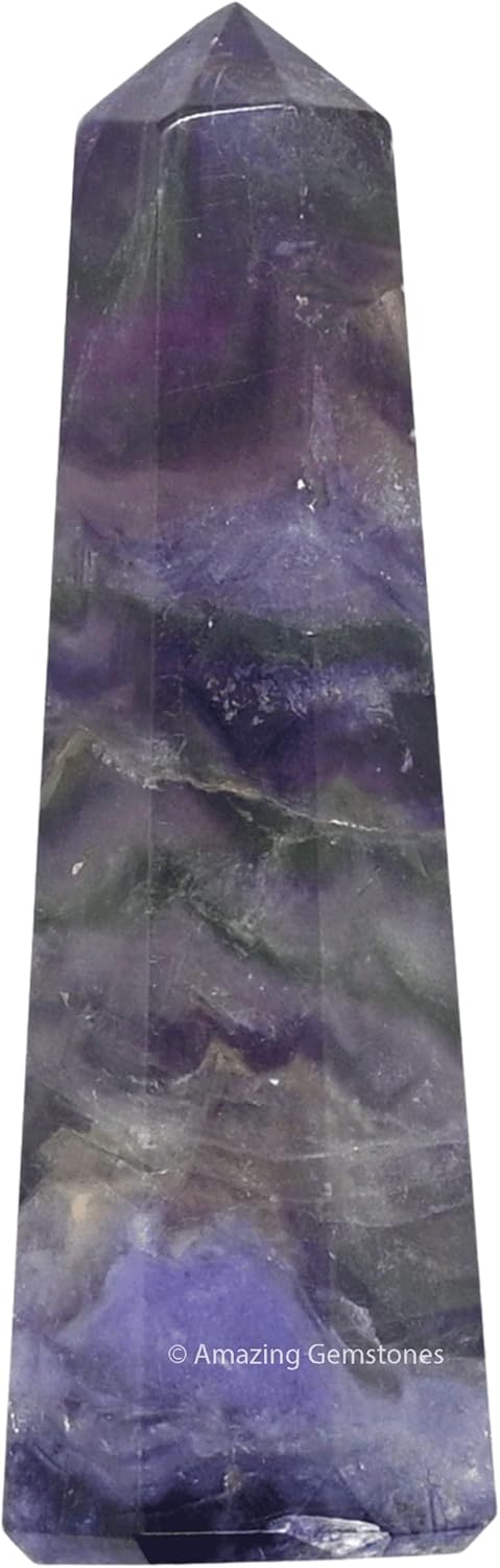 Amazing Gemstone Purple Fluorite Crystal Towers - Natural Healing Crystal Point Obelisk for Reiki Healing and Crystal Grid (3 Inch)