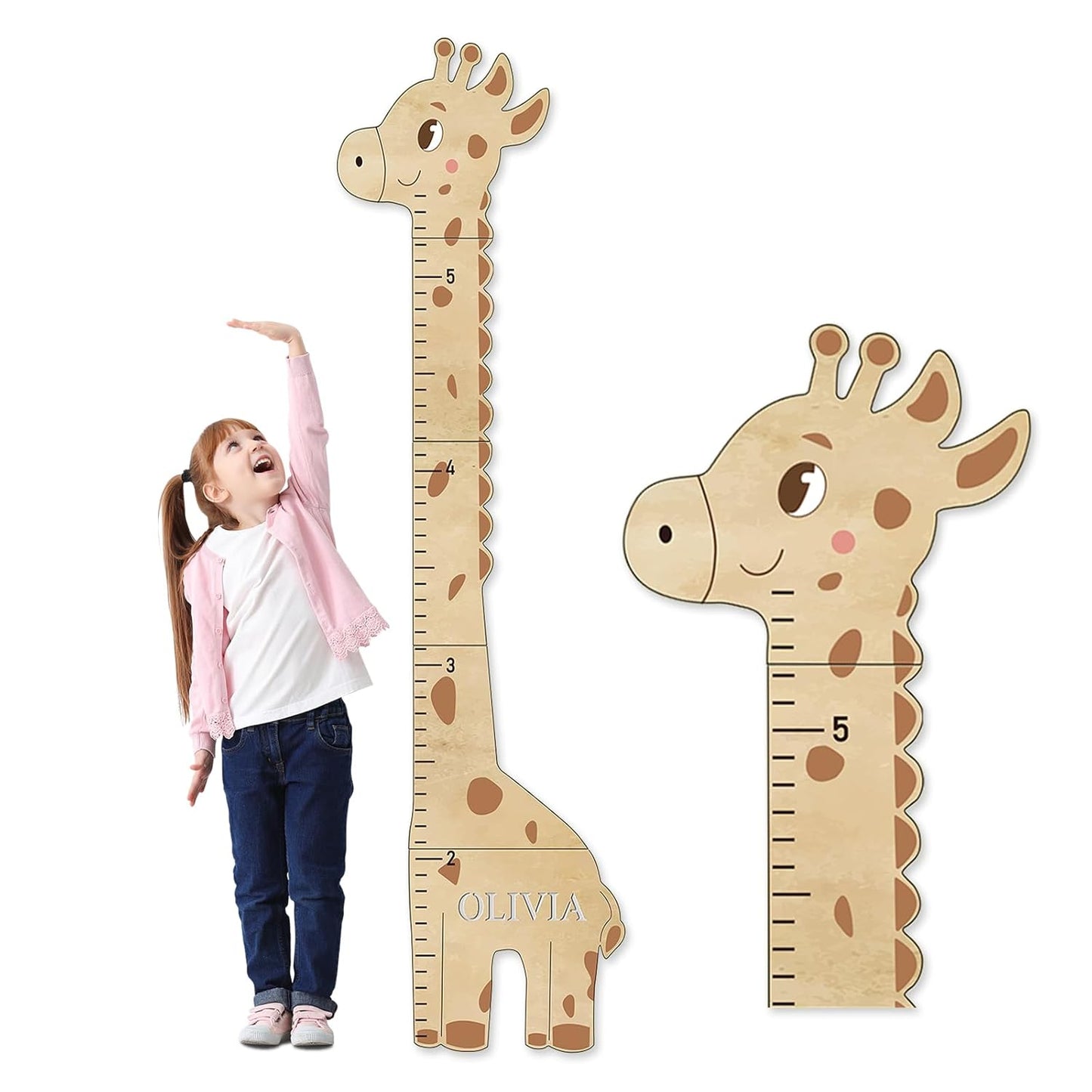 Personalized Name Children's Height Measurement Chart for Wall – Giraffe Kids Growth Chart Ruler, Nursery & Playroom Wall Decor 62.8" x 20.1"