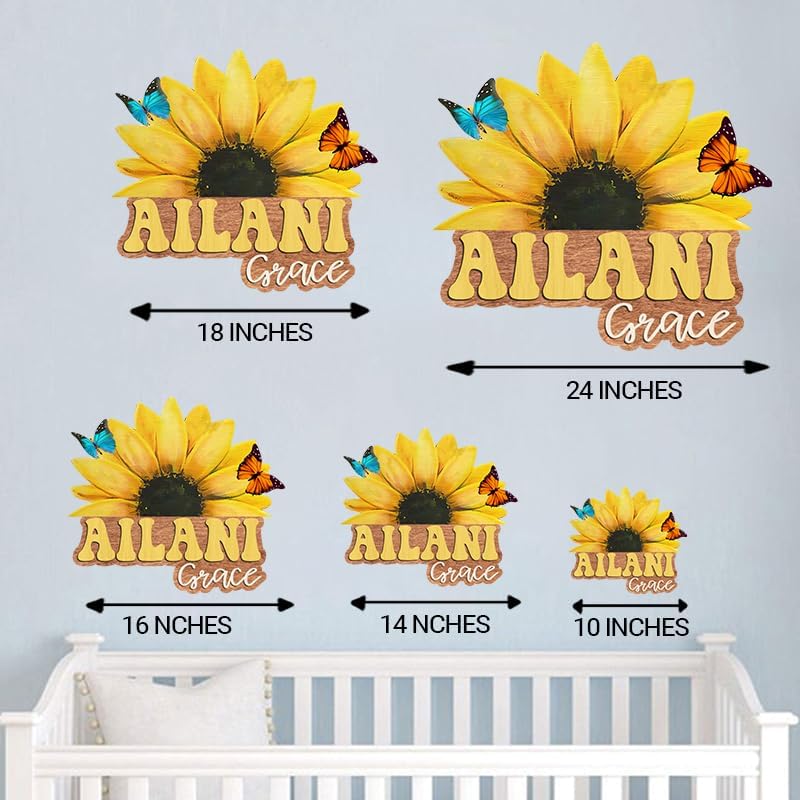 Custom Wooden Sunflower Nursery Name Sign for Girls, Boho Nursery Wood 2 Layer, Baby Name Sign, Baby Shower, Decor Floral, Flower gift/17