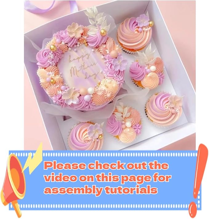 Bento Cake and Cupcake Box 4-inch Cake and 5 Cupcakes Box Full Clear Cover 5 Sets for Family Dinner Birthday Party Picnic Gift