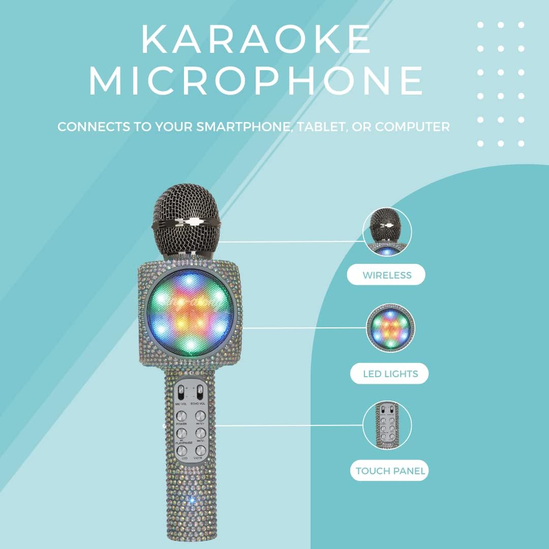 Sing-Along Bling Bluetooth Karaoke Microphone and Bluetooth Stereo Speaker All-in-One (Silver Bling)