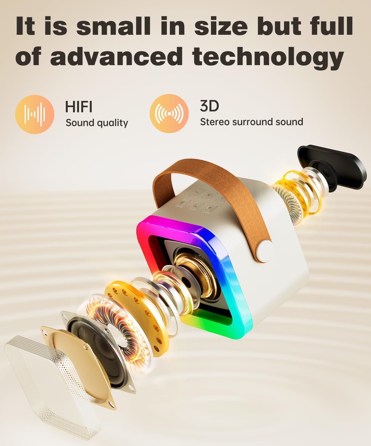 Mini Karaoke Machine Speaker for Kids Adults,Portable Bluetooth with 1-2 Wireless Microphones,Christmas Birthday Gifts Toys Girls Boys Ages 4, 5, 6,7, 8,9,10,11,12+ Years Old Toddler (Off-White -1Mic)