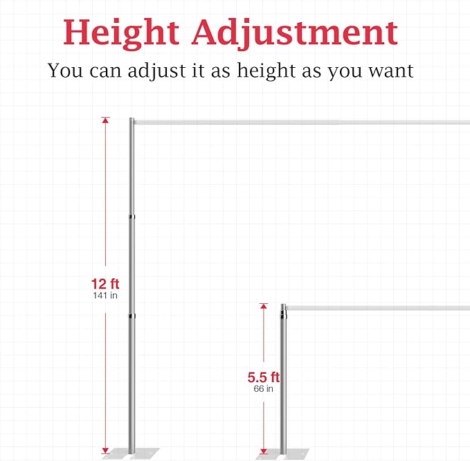 EMART 5.5ft-12ft Pipe and Drape Adjustable Upright for Backdrop Stand, Background & Curtain and Wedding Decor -1 Pack