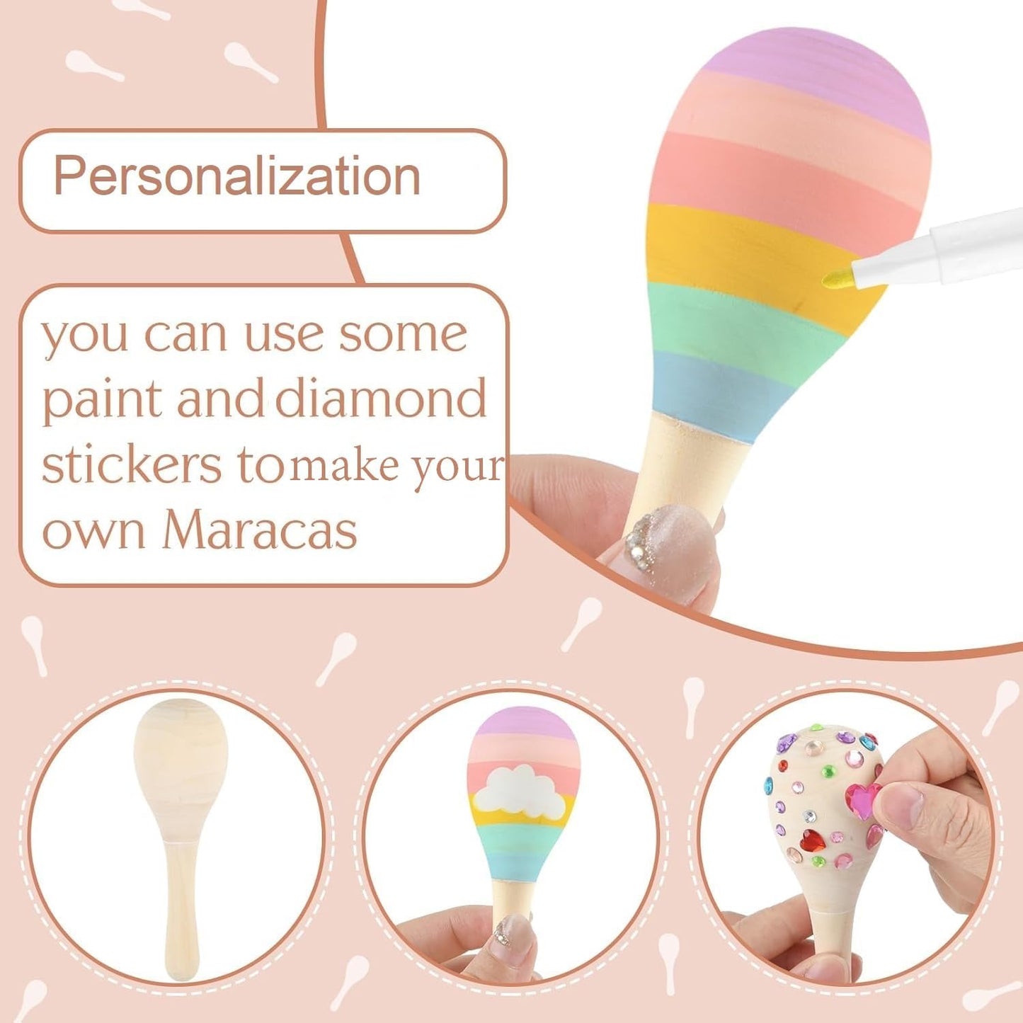 PLULON 25 Pcs Mini Wooden Maracas Unfinished Maracas for Fiesta Party Decorations with 27 Pcs Colorful Painting Tools, Maracas Musical for Mexican Party Favors Cinco De Mayo Party Supplies