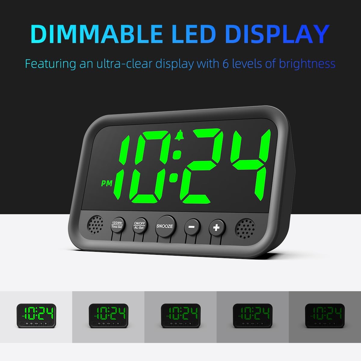 Small LED Digital Clock for Bedroom, Loud Alarm Clock for Heavy Sleepers Adults, Teens | Plug-In Electric Desk Clock | Simple Bedside Nightstand Clock with Adjustable Volume/Brightness/Snooze – Green
