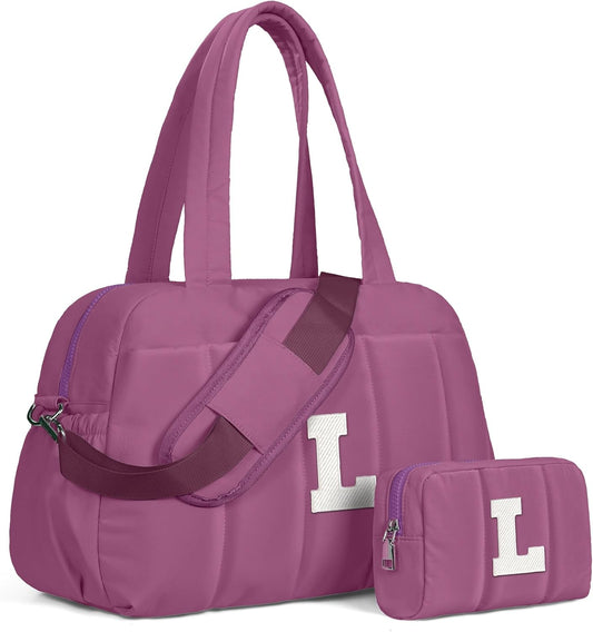 Duffle Bag with Initial, Spend The Night Bags for Women，Overnight Bag with Wet Pocket，Sister Gift, Gifts for Women-Lightweight Travel Bags Personalized Gym Tote with Makeup Pouch