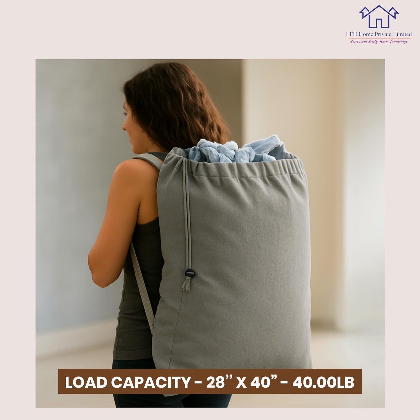 LFH Home Cotton Canvas Extra Large Laundry Bag with Handle, Heavy Duty Drawstring Closure Washable Laundry Bags, School Travel, Home, Hotel, College Dorm, Organizer Sack, Toys Clothes 28x40-Grey