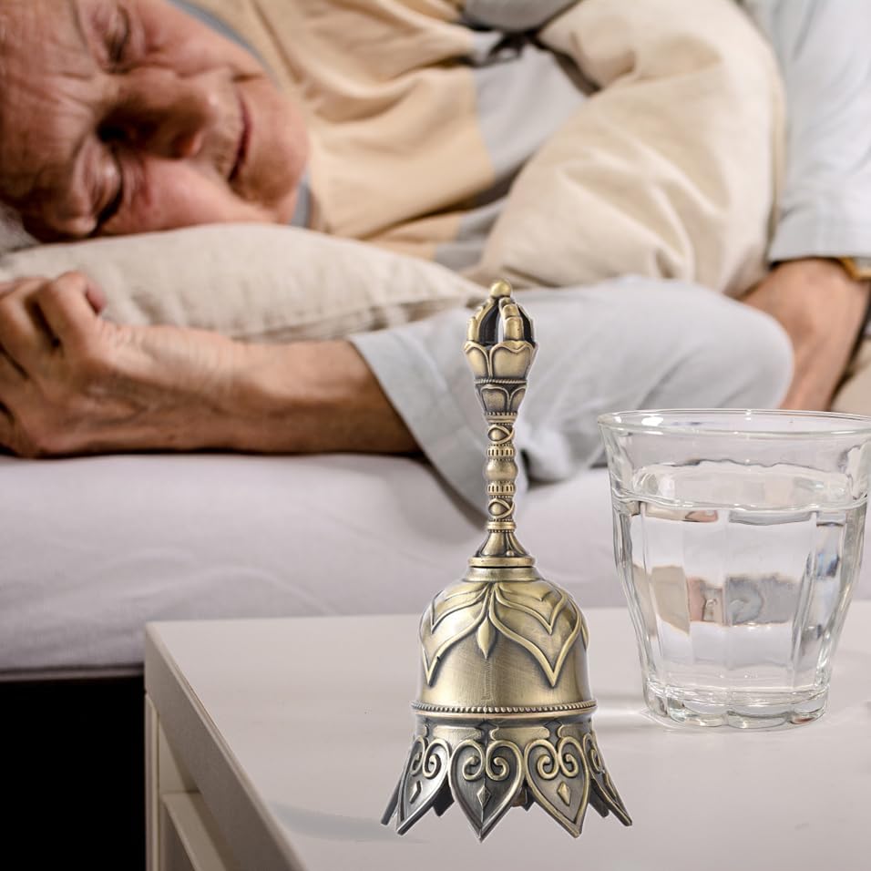 Super Loud Brass Hand Call Bell for Ringing at Wedding, Lotus Hand Bells for Seniors Bedside, Teacher Classroom Bell Dinner Bell Tibetan Bells Meditation Bell, Gift for Bedridden Mom(Bronze)