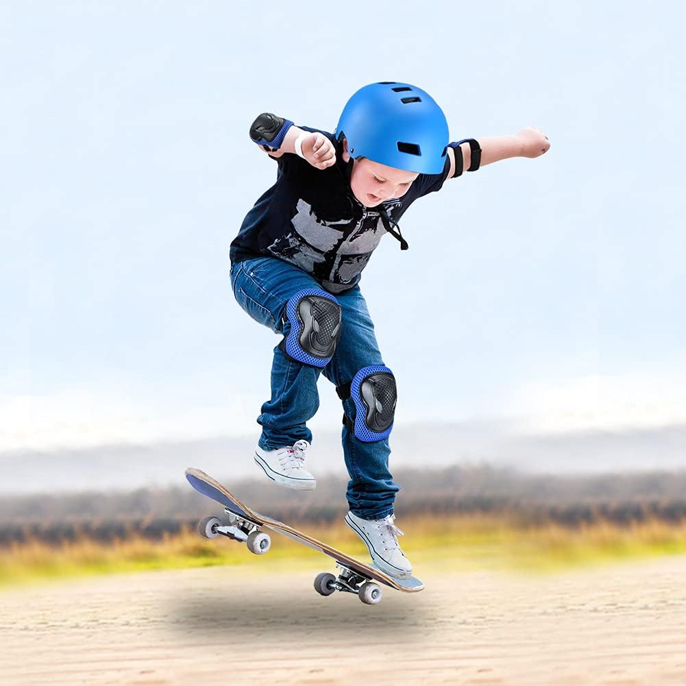 Adjustable Kids Bike Helmet with Knee Pads Elbow Pads Wrist Guards for Age 3-5-8-14+ Youth/Teens,Ventilation Multi-Sport Scooter Roller Skate Rollerblading Skateboarding Climbing Cycling