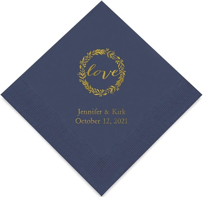Weddingstar Personalized Printed Paper Napkins 3-Ply 50 Pack - Luncheon Navy Blue