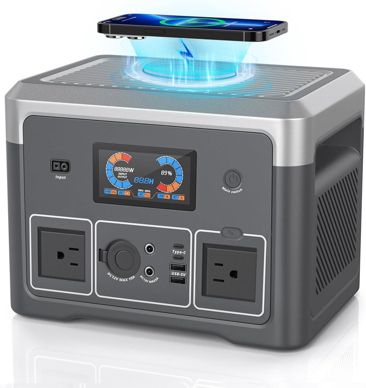 Portable Power Station 600W 665.6Wh LiFePO4 Battery Backup Solar Generator with 2x 600W AC Outlets(Surge 1800W),LED Lights,Music Player&UPS Function for Home,RV,Campinp