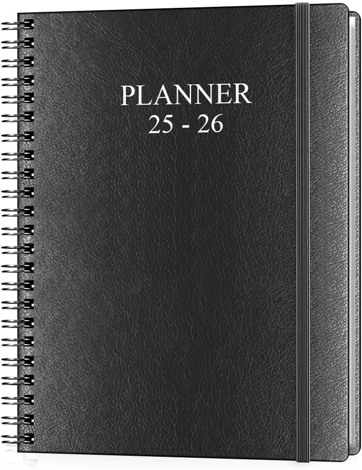 Planner 2025-2026 - Weekly & Monthly Planner Runs from Jul 2025 to Jun 2026, 8.5 x 11", 12 Month Tabs, Inner Pocket, PU Leather Cover with Twin-Wire Binding, Monthly Planners 2025-2026, Black