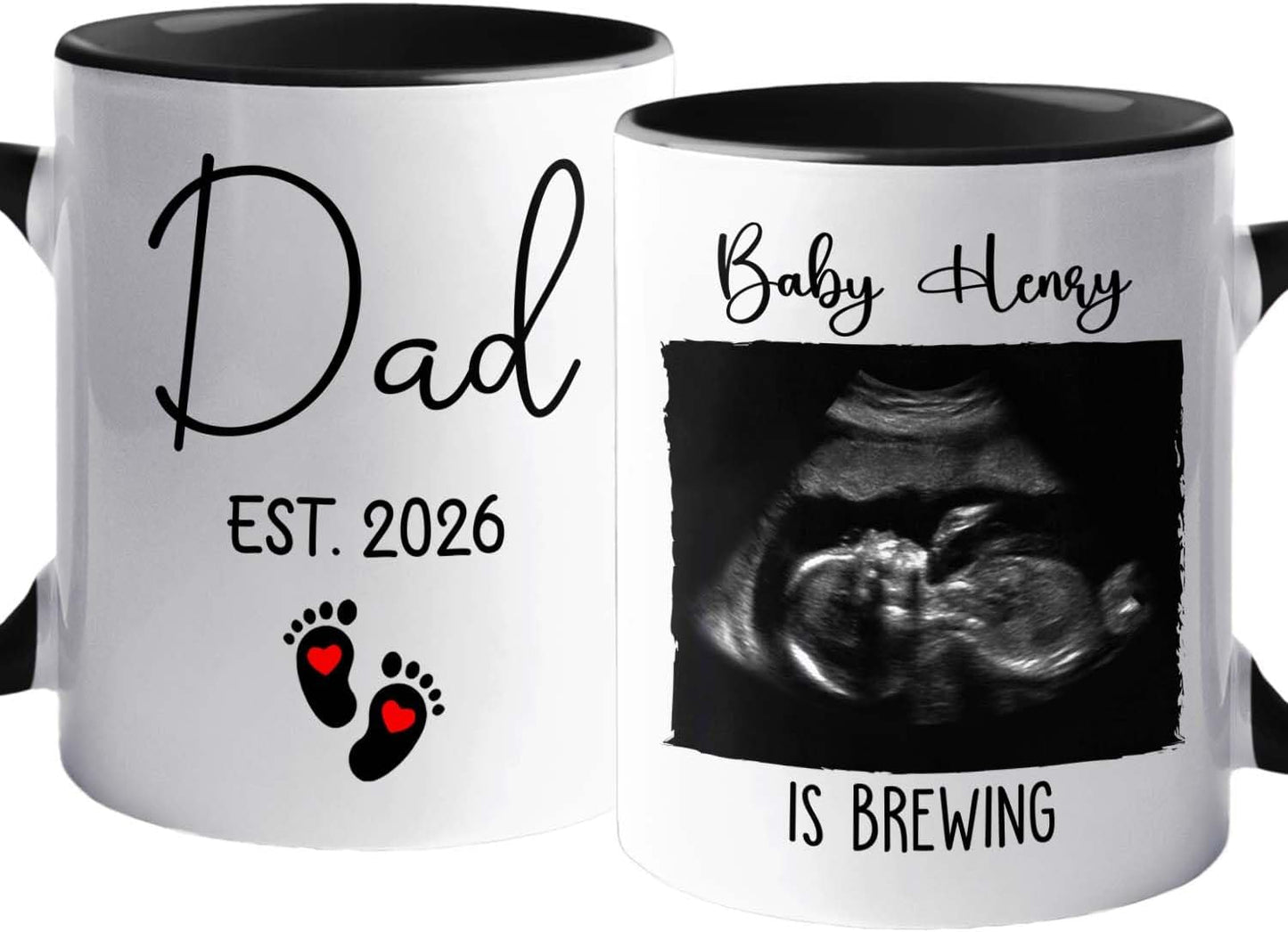 Personalized Picture & Name Baby Coming White Coffee Mug 11 Oz 15 Oz, Promoted To Dad EST. 2026 Accent Cup Gift For Pregnancy Announcement, Customized Coffee Cup New Dad/First Time Expecting Daddy