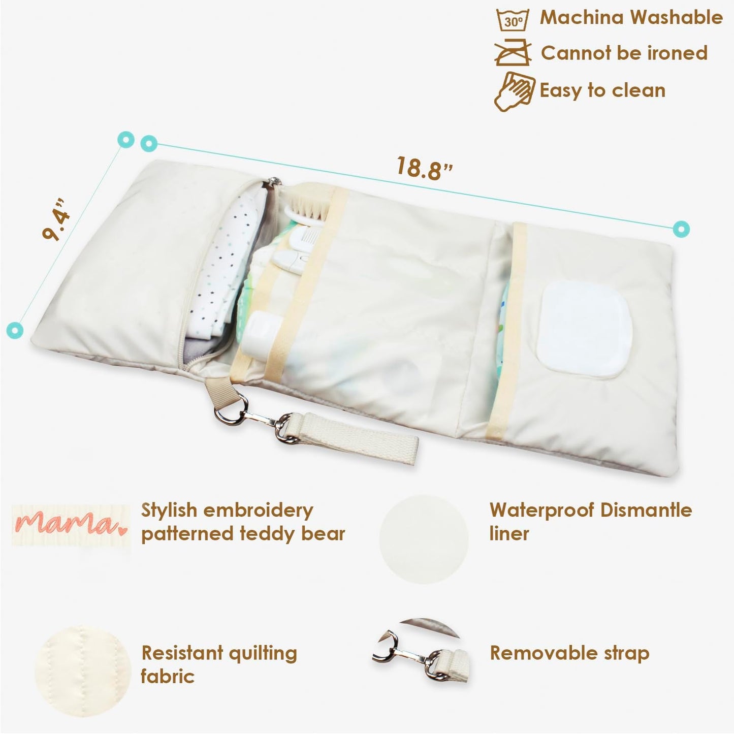 Baby Bag Organizer, Portable Baby Stroller Mini Diaper Bag Handbag Travel Set with, Quilted with Stroller Straps (Mama)