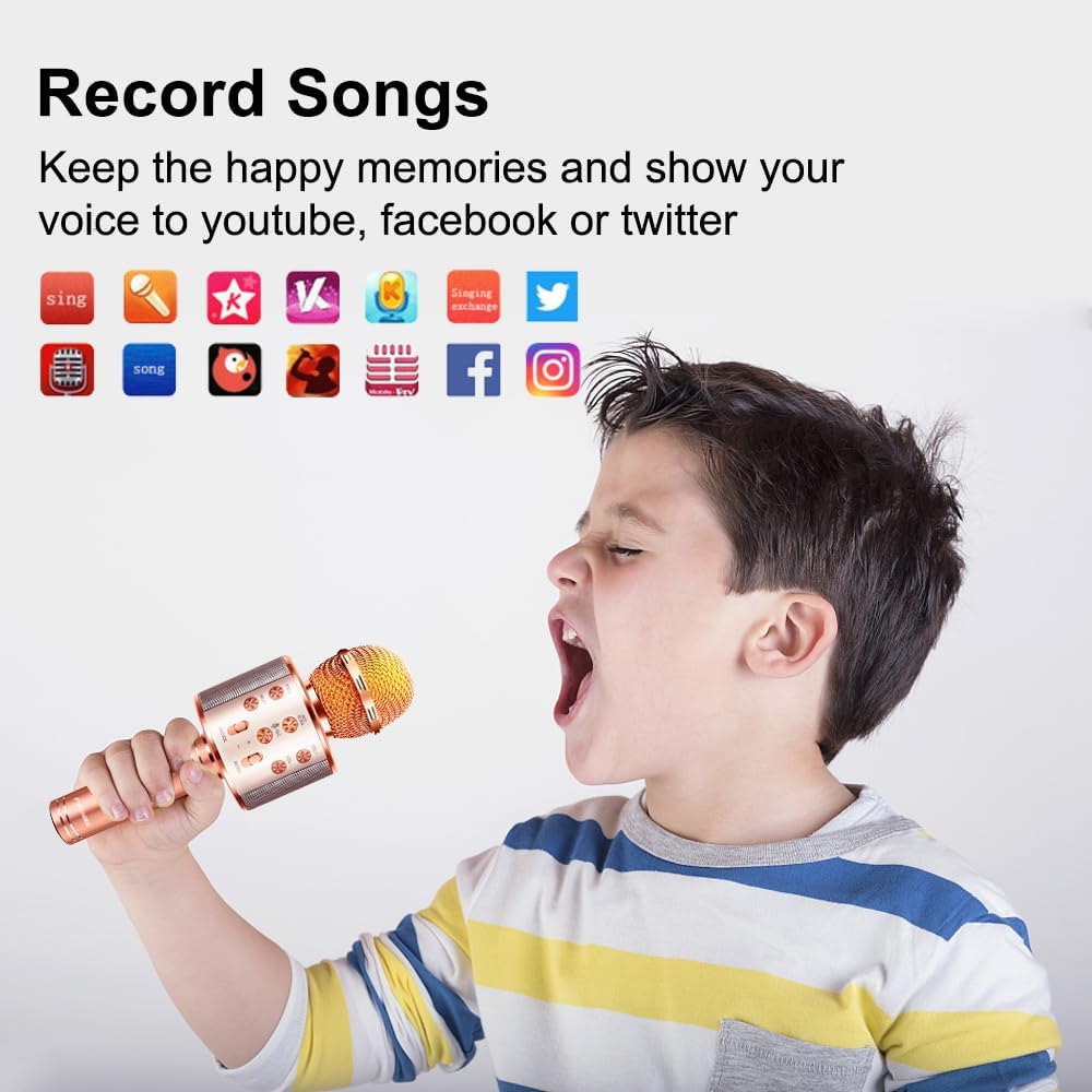 Microphone for Kids Voice Change Karaoke Microphone Kids Girl Gifts Handheld Wireless Bluetooth Microphone Home Party Favor Mic Microphones Kids Christmas Birthday Gifts