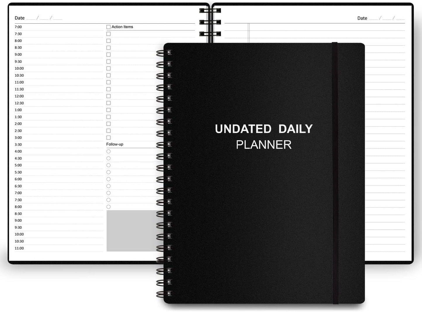 Undated Daily Planner - Undated Planner with Hourly Schedules, Action Items and Follow-up, A4 Daily Organizer Notebook to Increase Productivity, Appointment Book for Time Management, 8.5 × 11 Inch