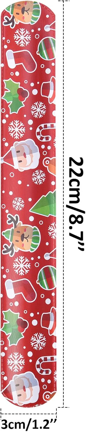 48PCS Christmas Slap Bracelets Slap Xmas Snap Bracelet Party Favors Toys Slap Bands Assorted Christmas Theme Pattern for Christmas Party Favors