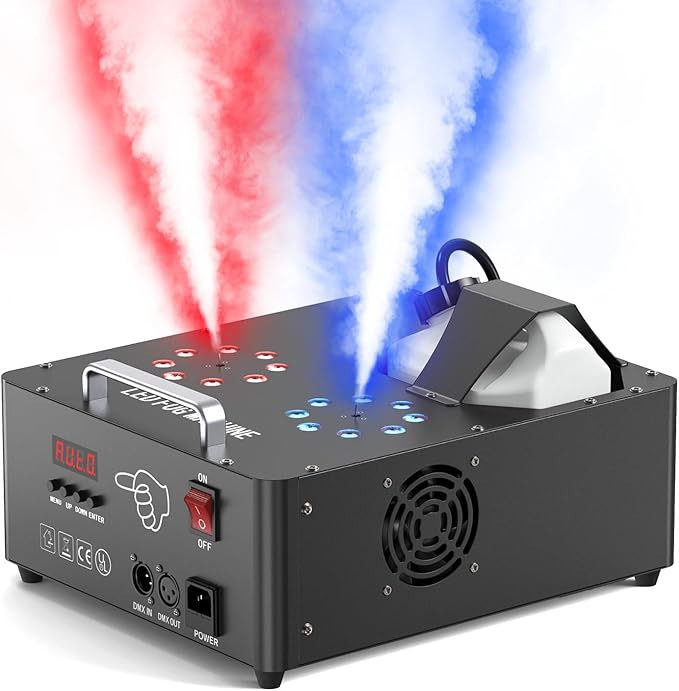 2000W Professional Fog Machine Dual Nozzle with 16 RGB LED, DMX Control Adjustable Smoke Direction, 2.5L Tank LCD Display 30000CFM for Halloween Christmas Stage DJ Party Club Events
