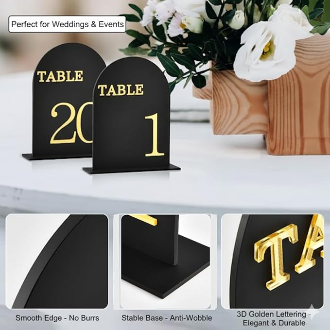 Arch Wedding Table Numbers 1-15 with Stands, 5" X 7" Double Sided Acrylic Wedding Sign Holders, Durable Non-Fading Table Number for Wedding Reception, Events, and Centerpieces