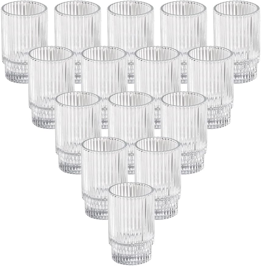 Serene Spaces Living 3.75in Clear Ribbed Glass Votive Holder, Decorative Centerpiece for Wedding, Christmas, Thanksgiving, Dining Table, Home Décor, 2.25" Diameter & 3.75" Tall, Pack of 32