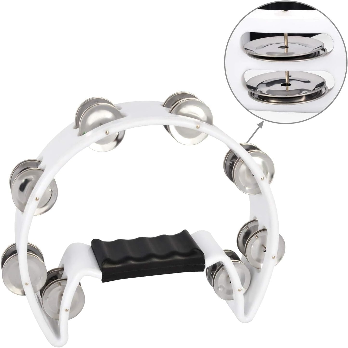EastRock Tambourine,Metal Jingles Hand Held Percussion Half-Moon Tambourine and Egg Shakers for Kids, Adults, KTV, Party White