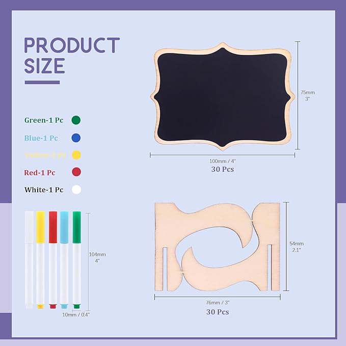 Swpeet 30Pcs Mini Chalkboards Signs with Liquid Chalk Markers and Easel Stand, Wavy Edge Message Board Signs for Weddings Place Cards, Birthday Parties, Table Numbers and Event Decorations