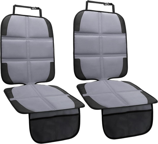 Car Seat Protector 2 Pack Baby Car Seat Covers with Mesh Pockets & Non-Slip Backing 600D Durable Seat Protector Under Baby Car Seat (Gray, Standard)