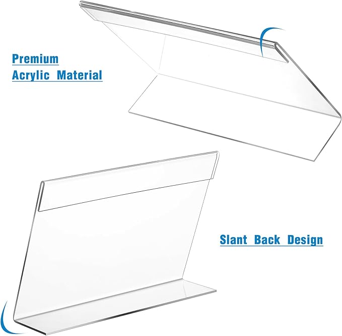 Vicenpal 200 Pcs 7x5 Inch Clear Acrylic Sign Holder Plastic L-shape Vertical Menu Stand, Picture Photo Frames, Table Paper Holder, Flyer Sign Display Stand for Restaurants, Store, Office, Wedding