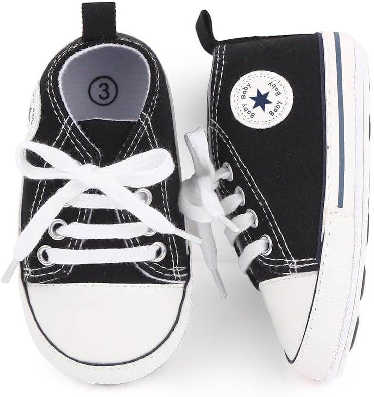 Unisex Baby Girls Boys Canvas High-top Shoes, Newborn Infant Anti-Slip Soft Sole Frist Walking Breathable Sneakers