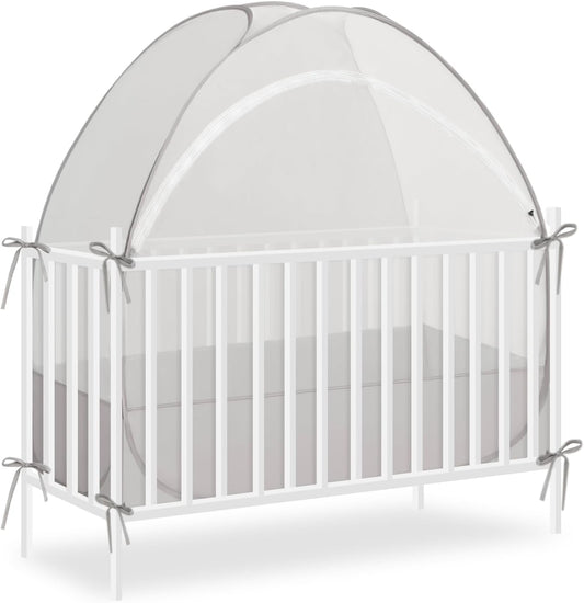 Akiky Large Pop Up Mosquito Net Crib Tent to Keep Baby from Climbing Out Baby Girl Netting Cover Canopy for Naps at Home&Traveling(Gray)