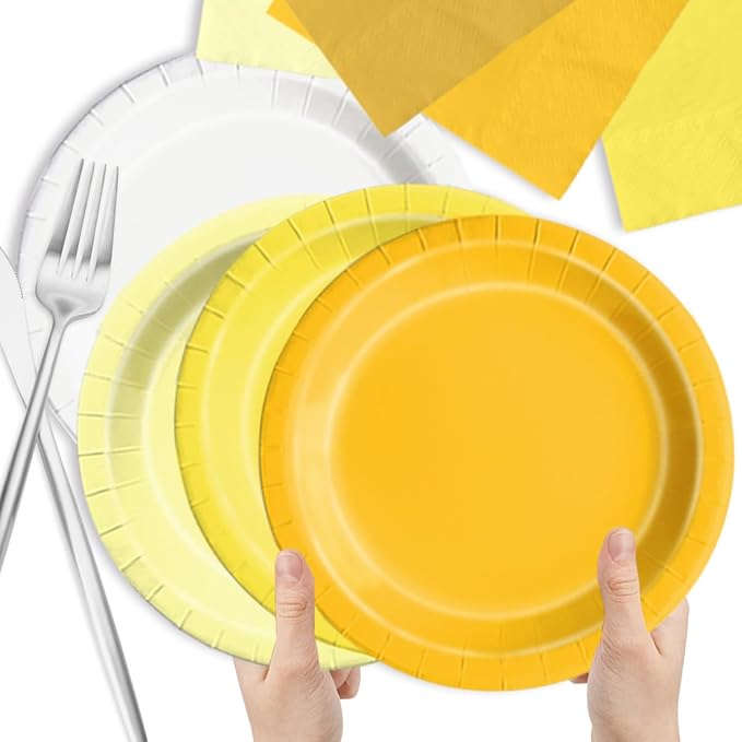 CMUSKO Yellow Birthday Decorations - 60pcs Light Yellow Plates and Napkin Gradient Disposable Tableware for Birthday,Baby Shower,Wedding