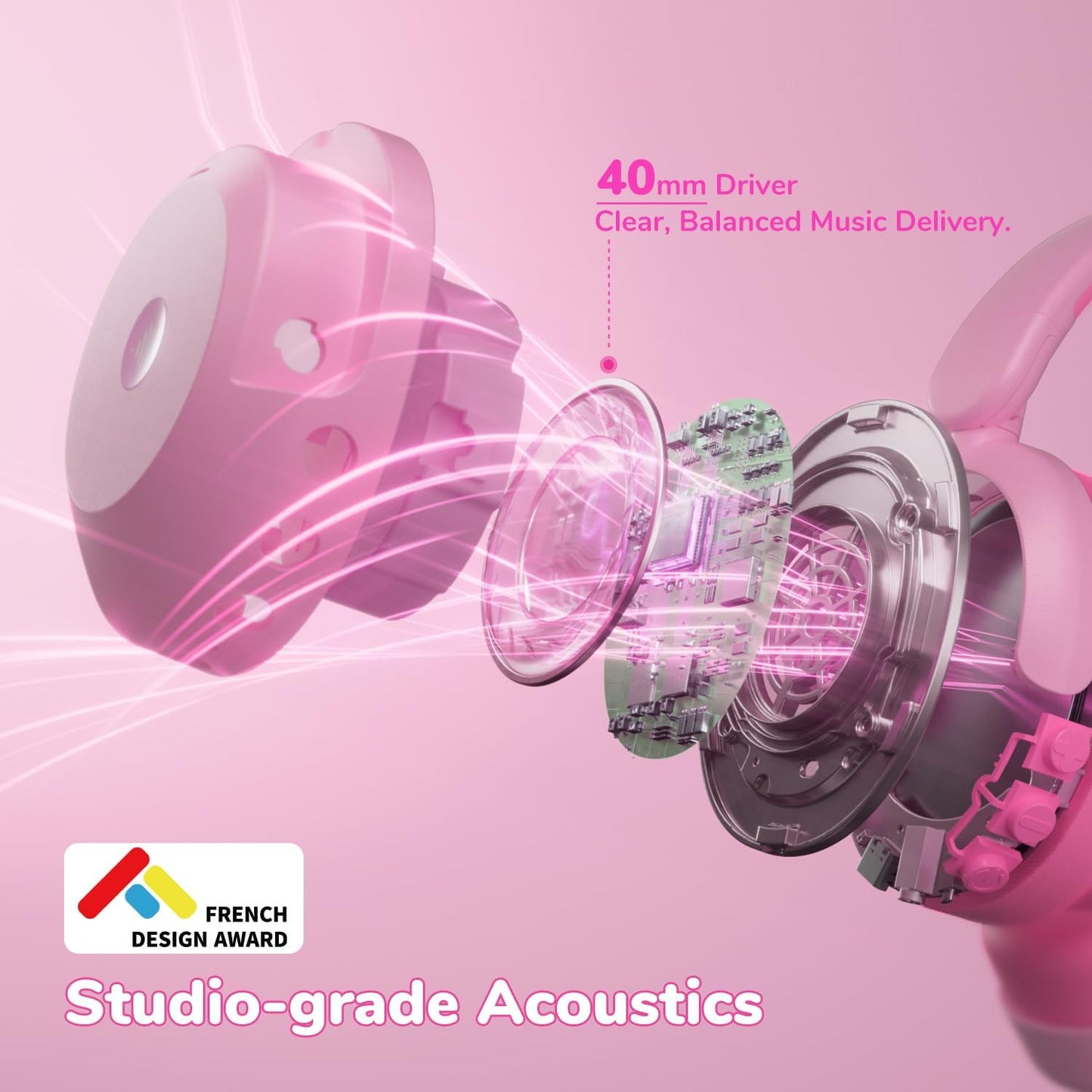 iClever BTH20 Active Noise Cancelling Headphones for Kids, 60H Play Time,Type C Fast Charging, Safe Volume 80dBA, Bluetooth5.4, Award-Winning Kids Headphones Wireless for iPad Tablet Airplane, Pink