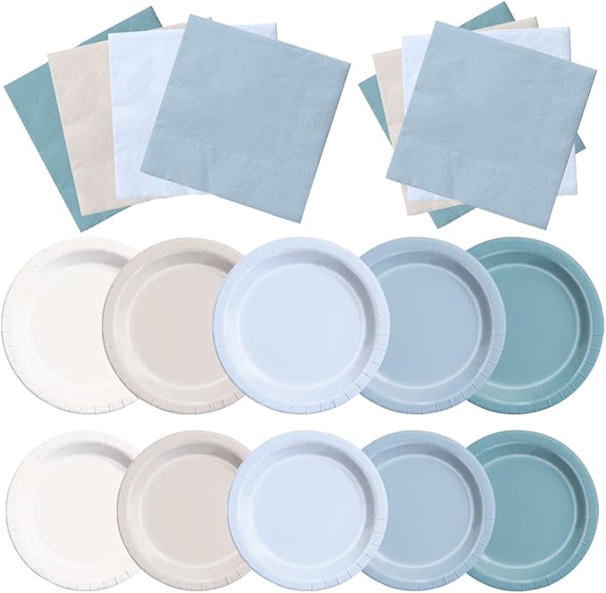 CMUSKO Blue Birthday Decorations - 150pcs Dusty Blue Gradient Plates & Napkins Kit Serves 50 for Dusty Theme Baby Shower,Wedding, Bridal Shower
