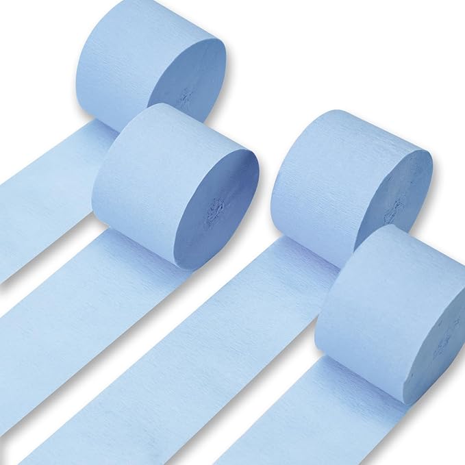 PartyWoo Light Blue Crepe Paper Streamers 4pcs 328ft Pack of Slate Blue Beige White Green Crepe Paper Streamers for Birthday Gender Reveal Baby Shower Mermaid Under The Sea Party Decorations