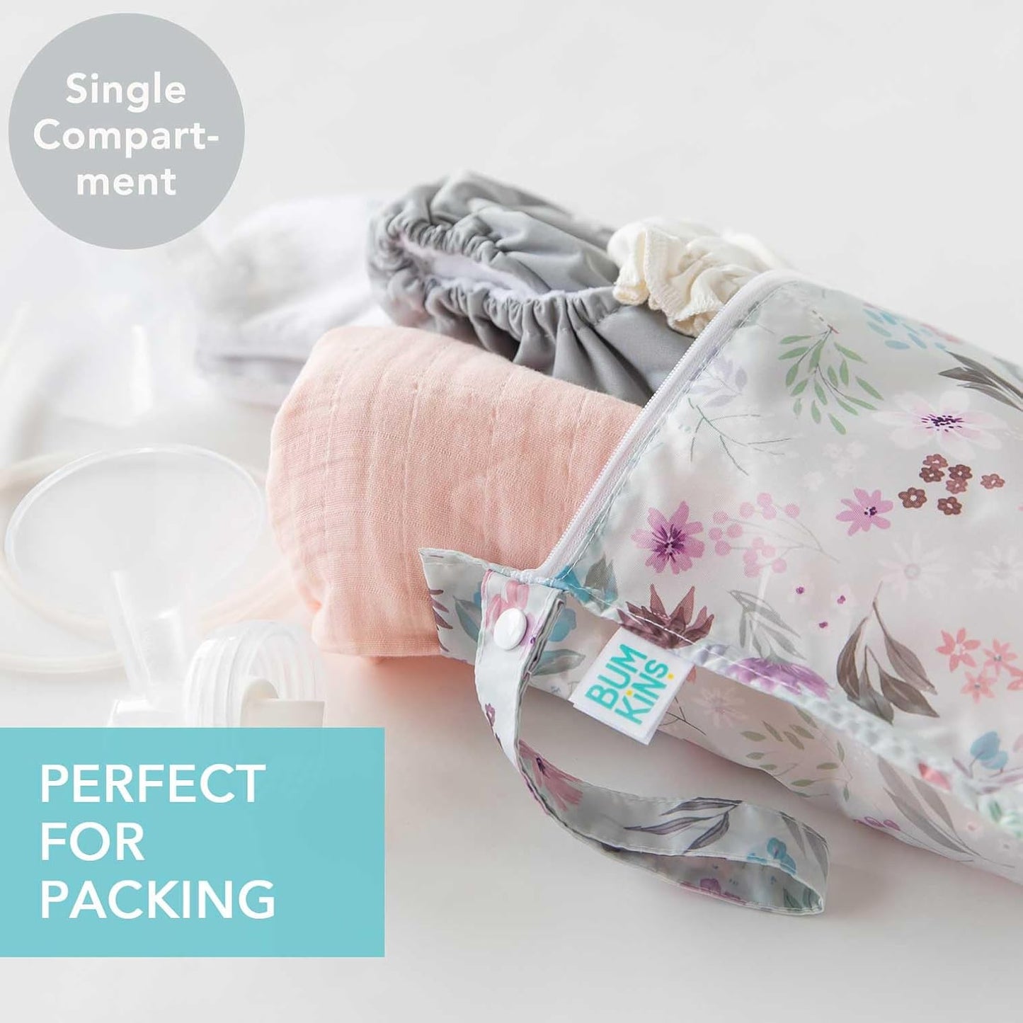 Bumkins - Waterproof Wet Bag - For Baby, Travel, Swim Suit, Cloth Diapers, Pump Parts, Pool, Gym, Toiletry, Strap to Stroller - Reusable & Easy to Clean - 2pk - Floral & Lace