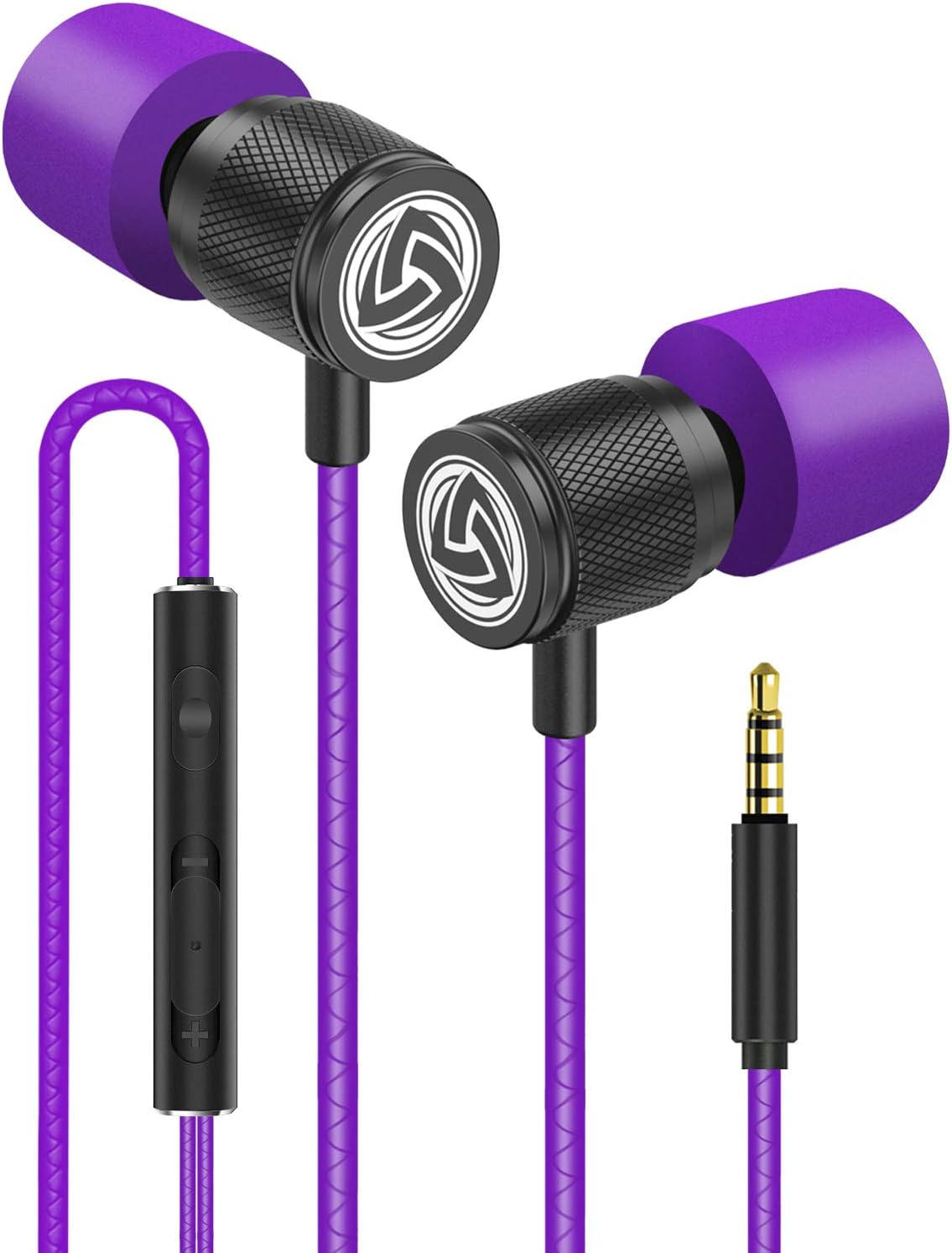 LUDOS Ultra Wired Earbuds in-Ear Headphones, 5 Years Warranty, Earphones with Microphone, Noise Isolating Ear Buds, Memory Foam for iPhone, Samsung, School Students, Kids, Women, Small Ears - Purple
