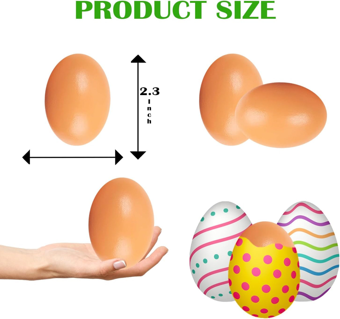 Wooden Fake Eggs, Life Size Brown Eggs, Perfect for Easter Crafts, Décor and Egg Hunts, 2.3" Inches (12-Pack)