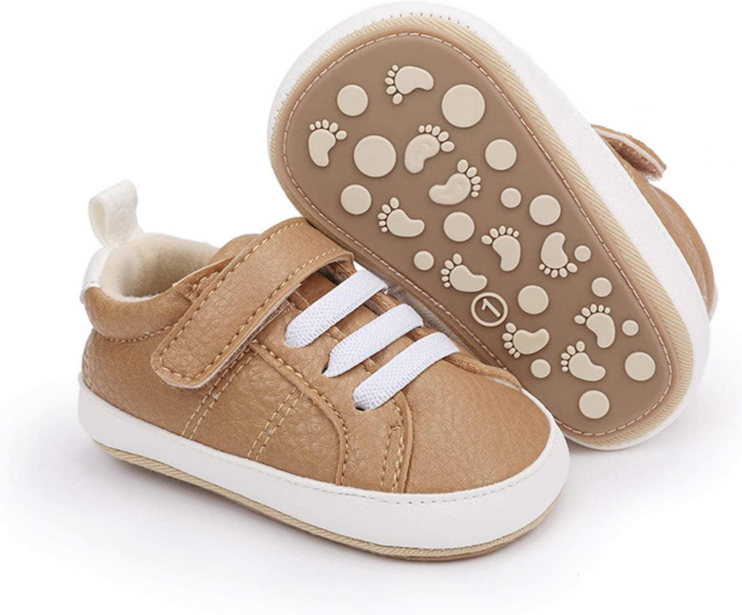 SOFMUO Baby Boys Girls High Top Ankle PU Leather Sneakers Soft Rubber Sole Infant Moccasins Newborn Oxford Loafers Anti-Slip Toddler Wedding Uniform Dress Shoes