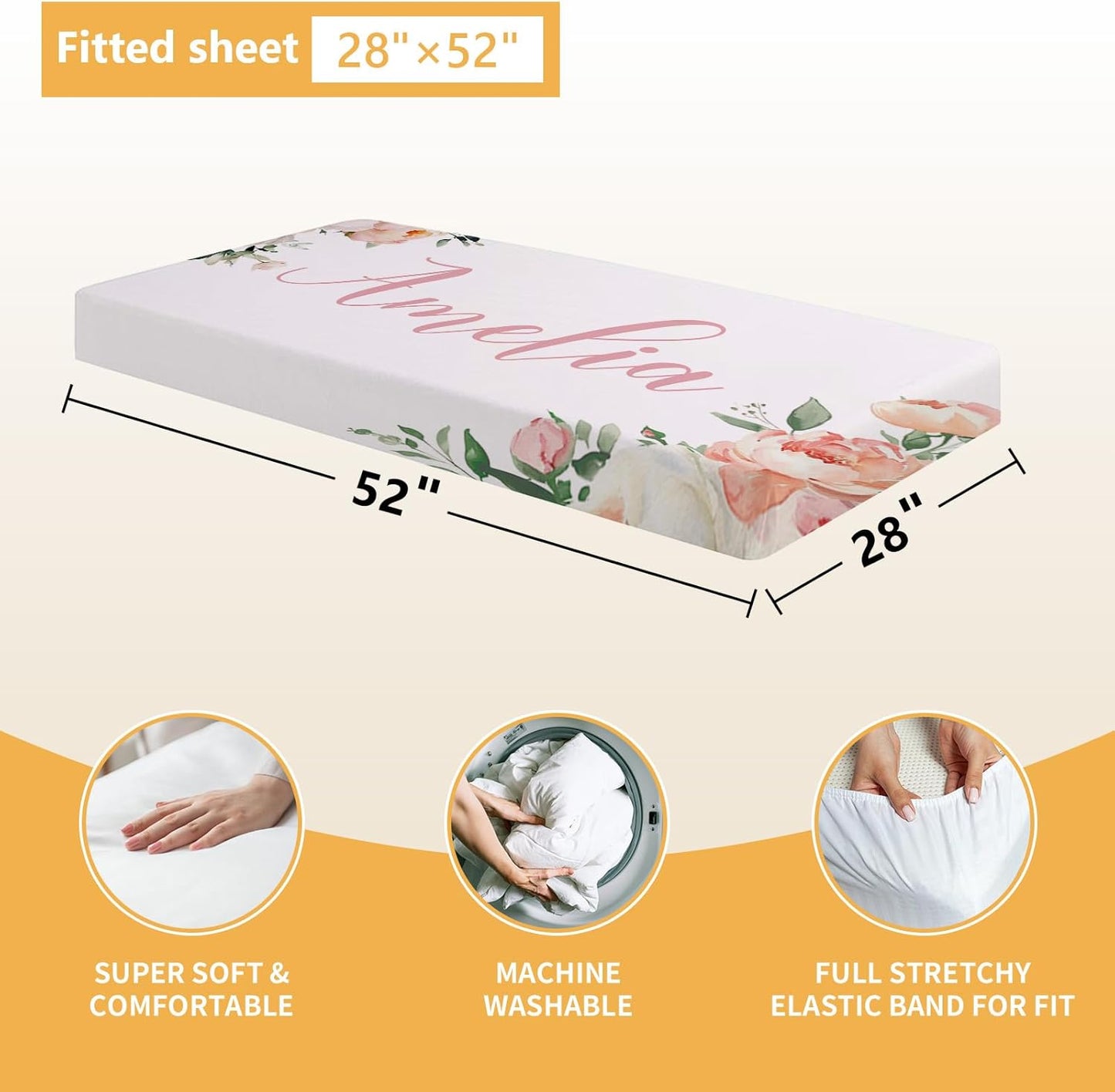 Personalized Baby Crib Bedding Set, 5 Pcs Custom Name Nursery Bedding Set, Pink Woodland Deer Baby Bedding Set for Girl, Double Layer Baby Crib Sets, Customized Gifts for Toddlers Kids Infants