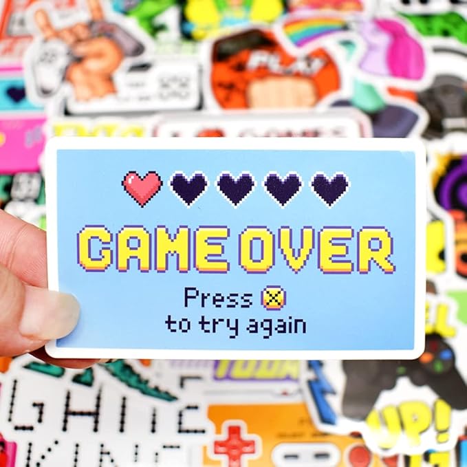 QTL Classic Gaming Stickers for Kids Video Game Stickers for Water Bottles Laptop Gamer Adults Waterproof Vinyl Packs 50Pcs