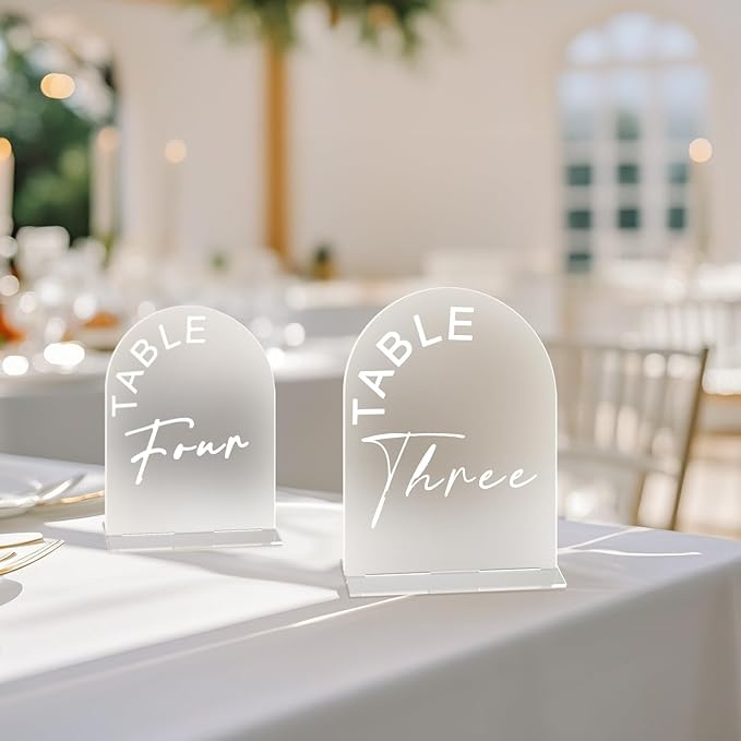 Frosted Arch Wedding Table Numbers 1-30 with Stands, 5x7 Inch Acrylic Arch Sign with Holder for Wedding Reception Table Centerpiece Decoration(New)