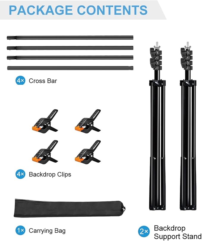 PULUZ Backdrop Support Stand Kit 10x6.6ft Adjustable Photography Studio Photo Background Support System with Carrying Bag for Green Screen Muslin