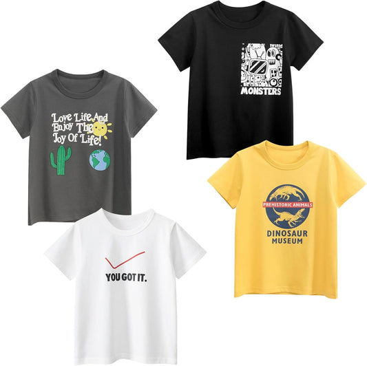 Boys' 4-Pack Excavator Short Sleeve Crewneck T-Shirts Top Tee Size 2-7 Years Toddler Boys' Value Pack Cotton T-Shirt